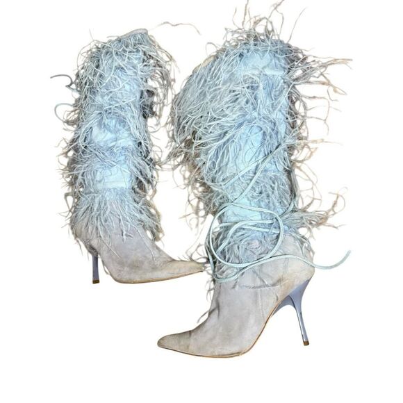 Jeffrey Campbell Shake Ya Boot Baby Blue Feather Leather Boots 7.5 - Picture 15 of 16